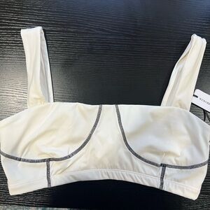 WeWoreWhat Cream Sports Bra with Contrast Stitching